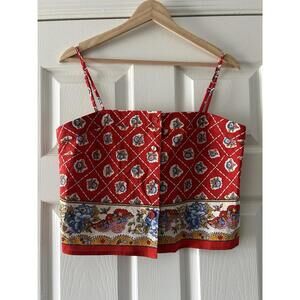 WAYF Women Top Medium NWT Josefina Floral Scarf Bandana Print Button Front Crop